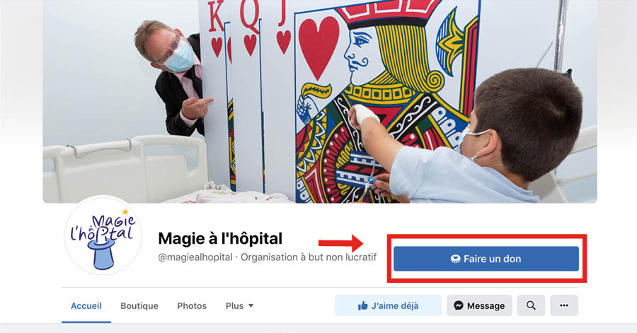 Bouton Don Facebook Association Magie à l'hôpital