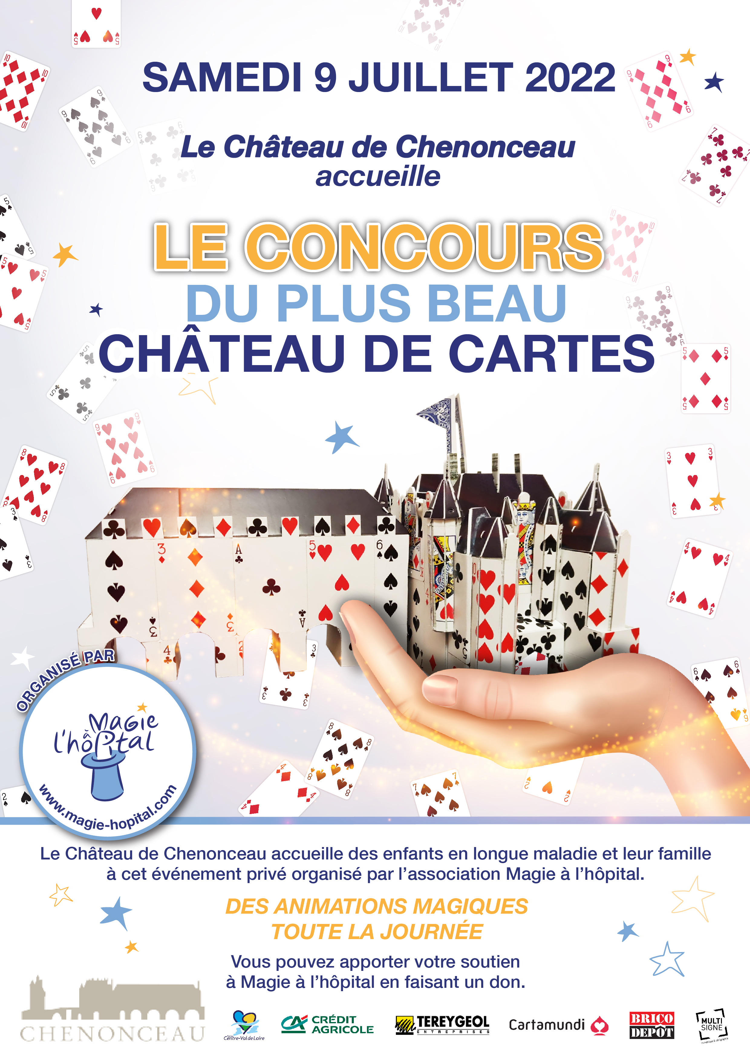 Concours château de cartes Château de Chenonceau association Magie à l'hôpital